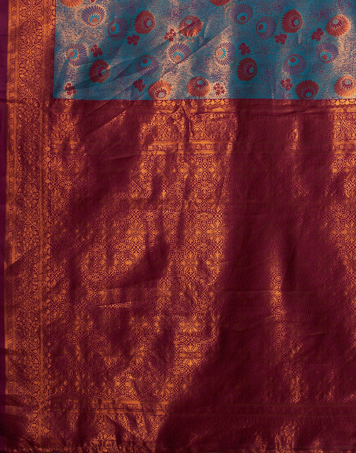 Teal Blue Silk Weaving Banarasi Saree