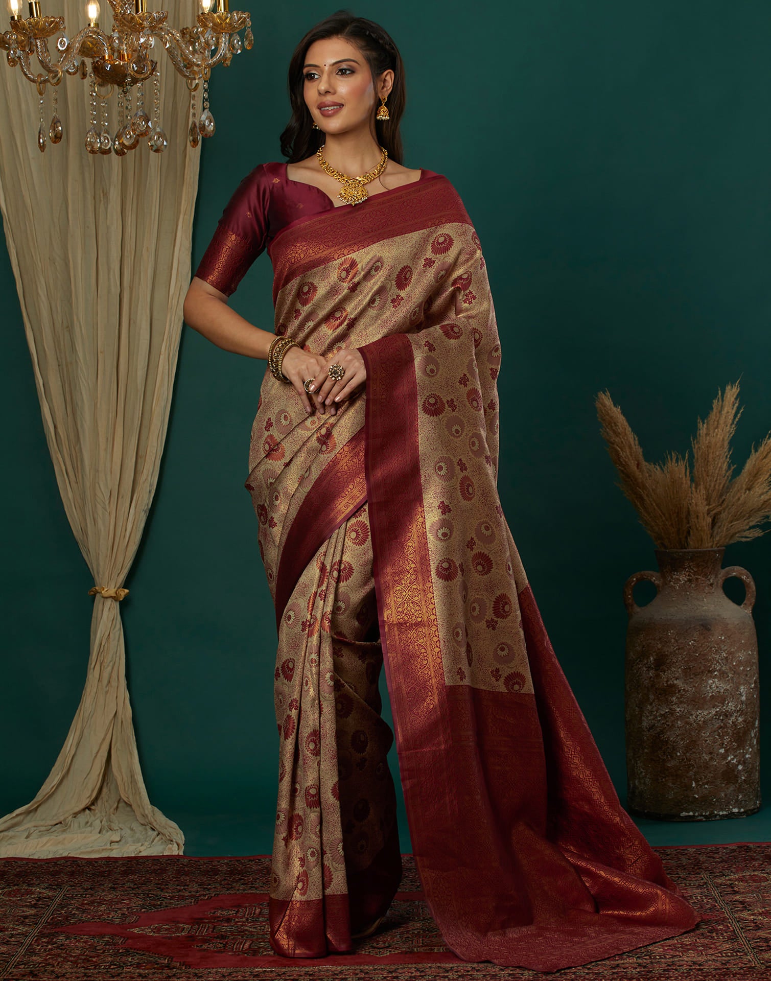 Beige Silk Weaving Banarasi Saree