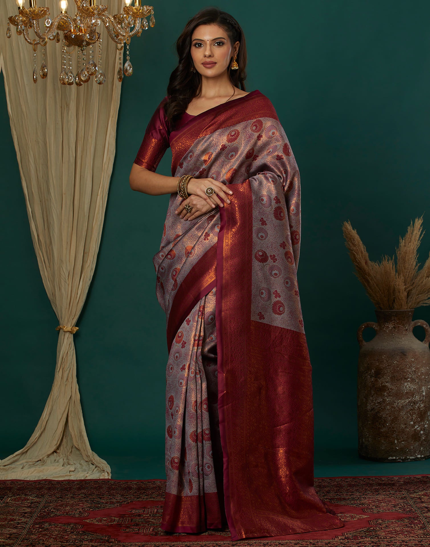 Grey Silk Weaving Banarasi Saree