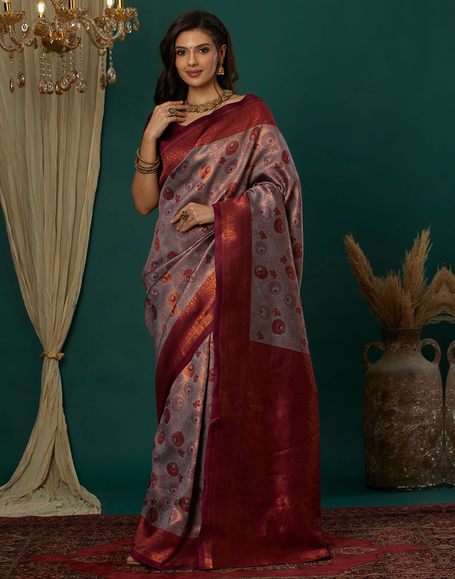 Grey Silk Weaving Banarasi Saree