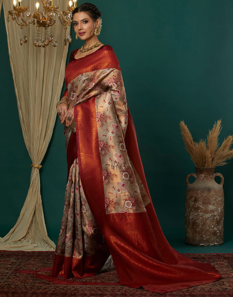 Beige Silk Woven Banarasi Saree