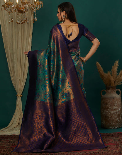 Teal Green Silk Weaving Banarasi Saree