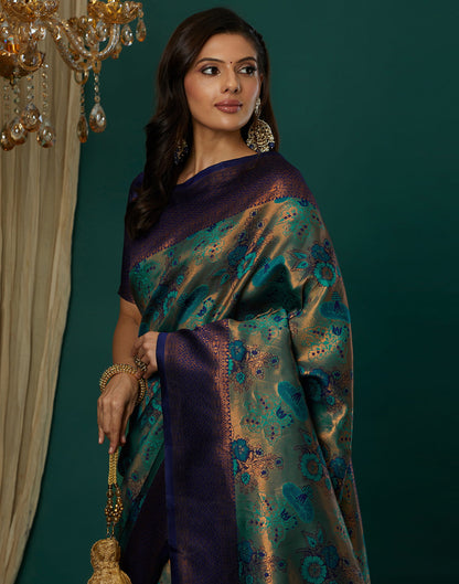 Teal Green Silk Weaving Banarasi Saree