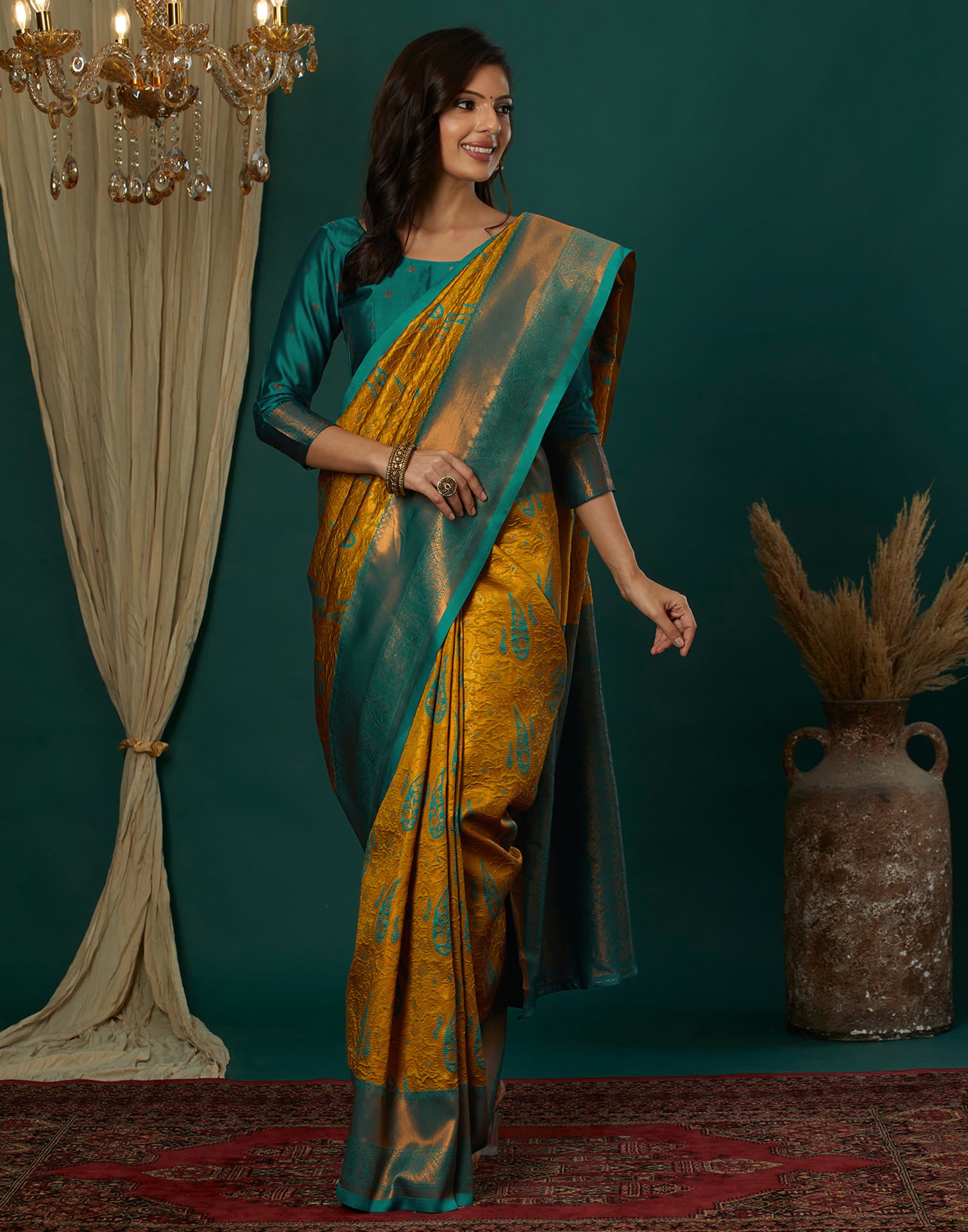 Mustard Yellow Silk Weaving Banarasi Saree