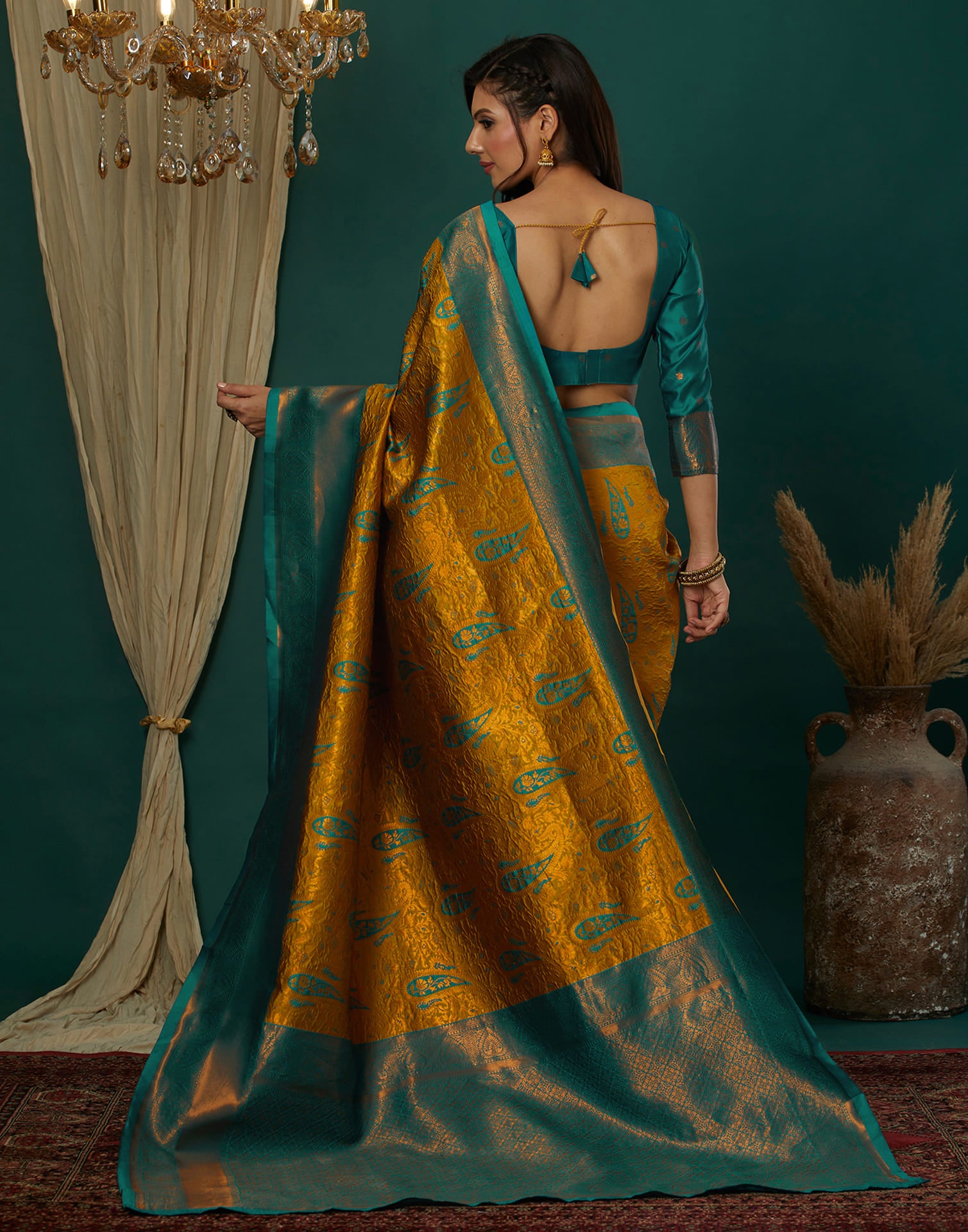 Mustard Yellow Silk Weaving Banarasi Saree