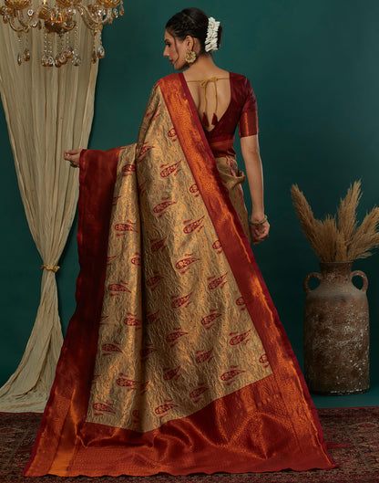 Beige Silk Weaving Banarasi Saree