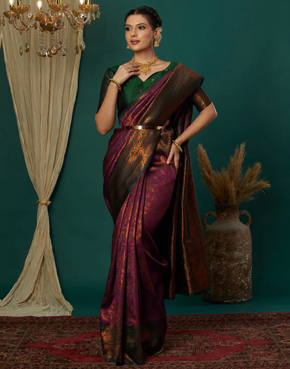 Wine Silk Weaving Banarasi Saree