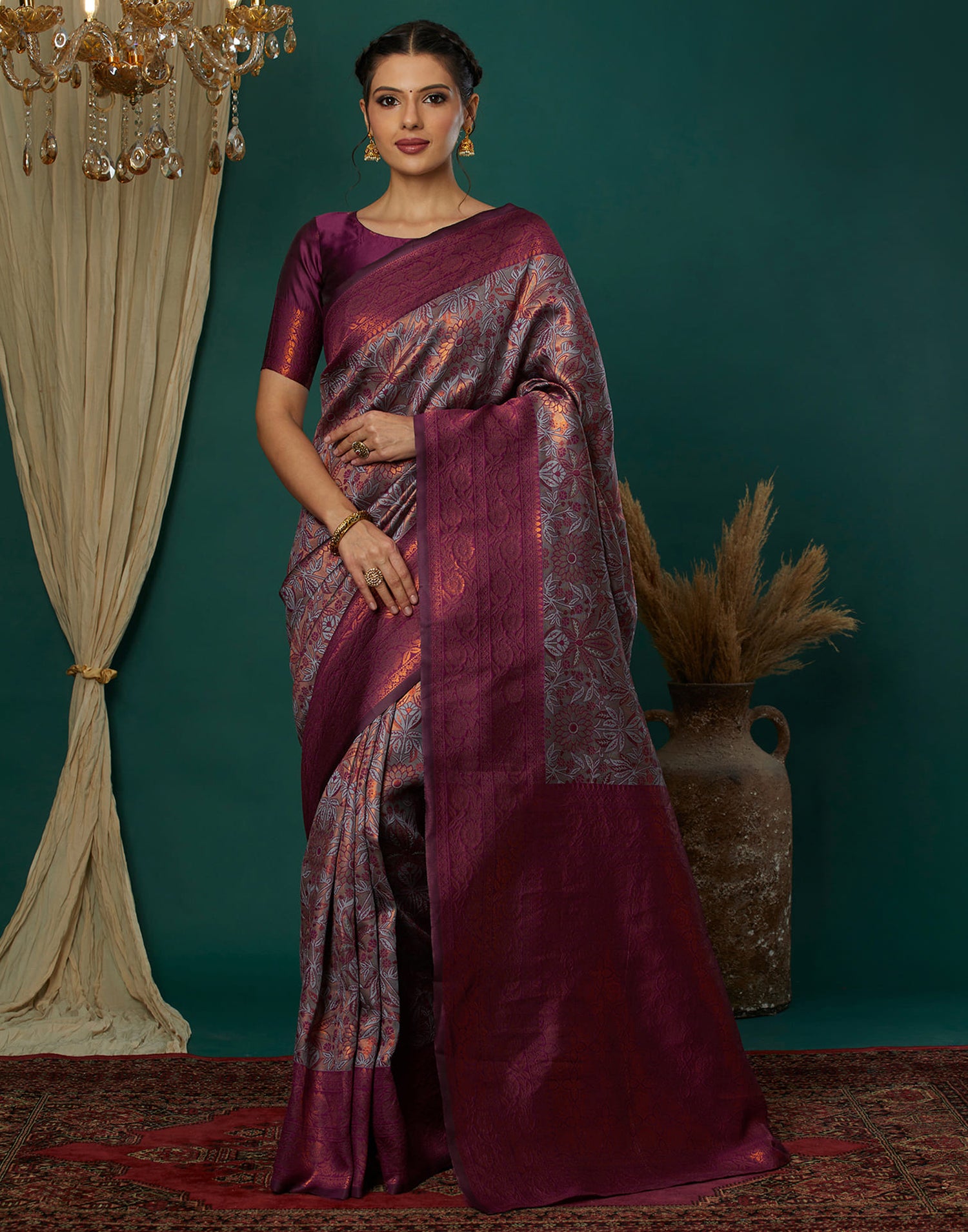 Grey Silk Weaving Banarasi Saree