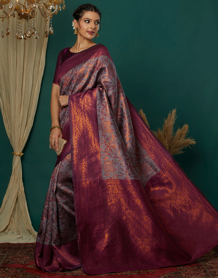 Lavender Silk Woven Banarasi Saree