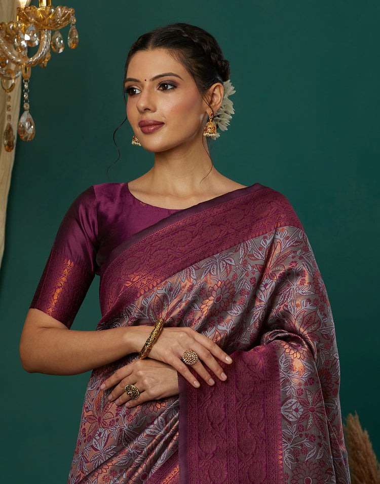 Lavender Silk Woven Banarasi Saree