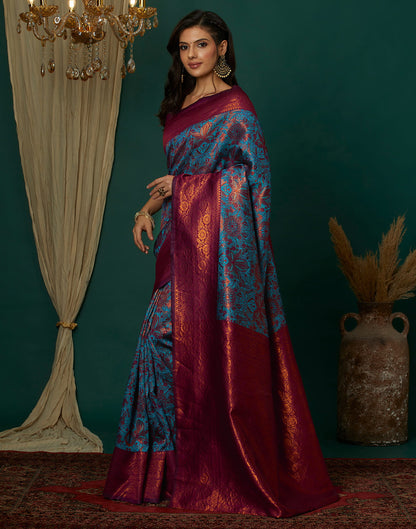 Teal Blue Silk Weaving Banarasi Saree