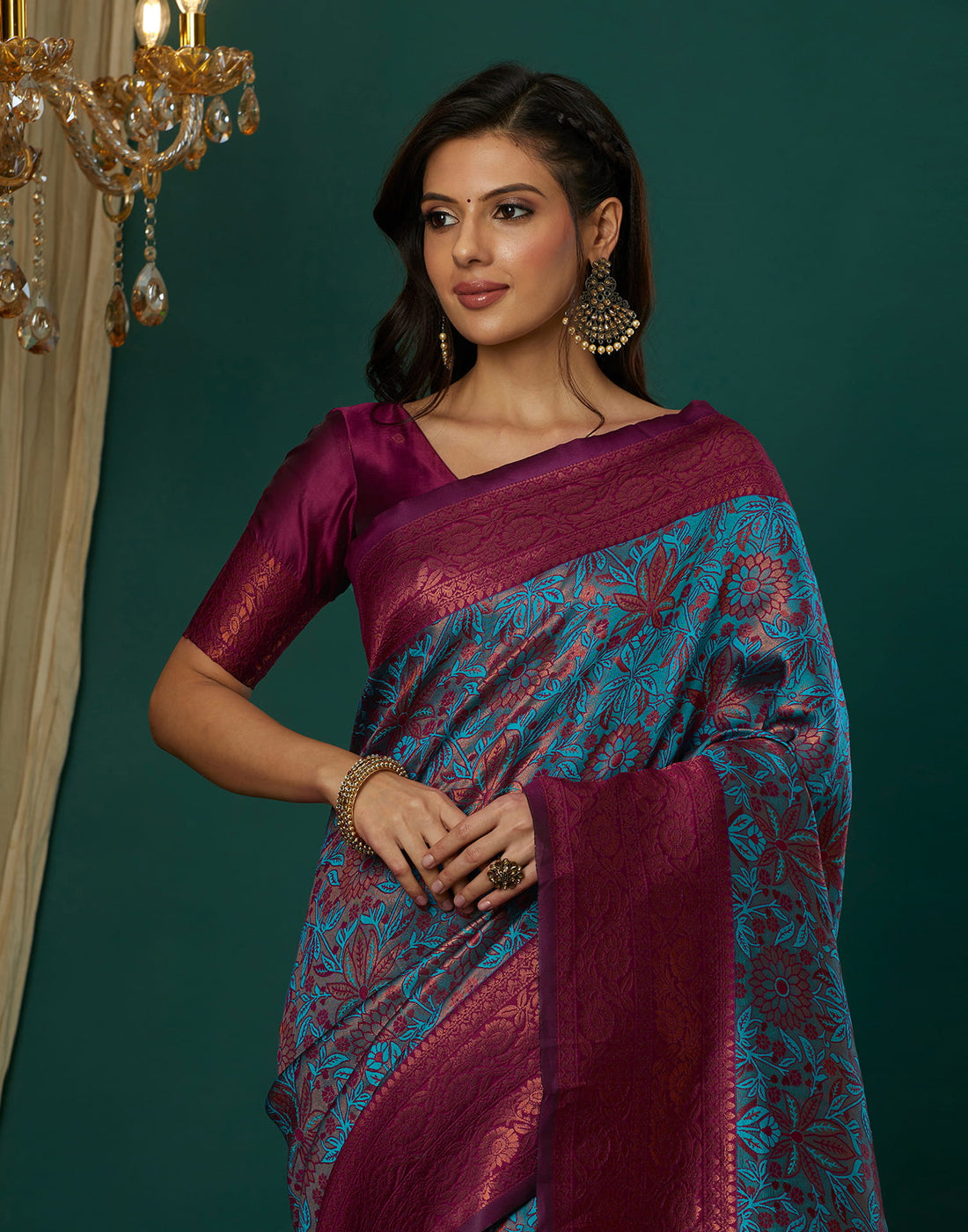 Blue Silk Blend Woven Saree