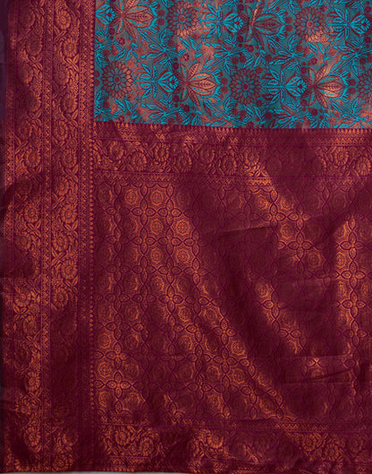 Teal Blue Silk Weaving Banarasi Saree