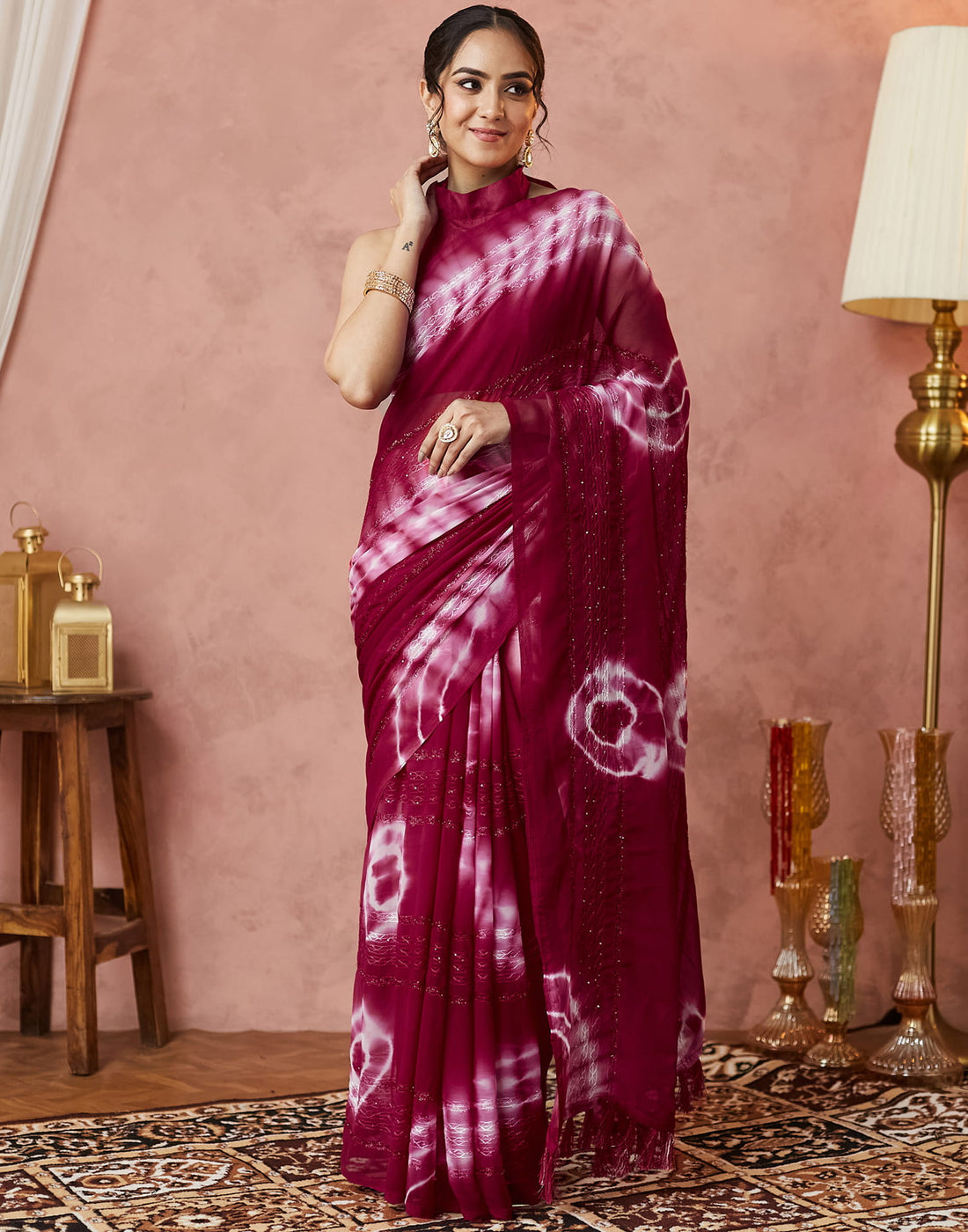 Maroon Georgette Sequence Embellished Saree