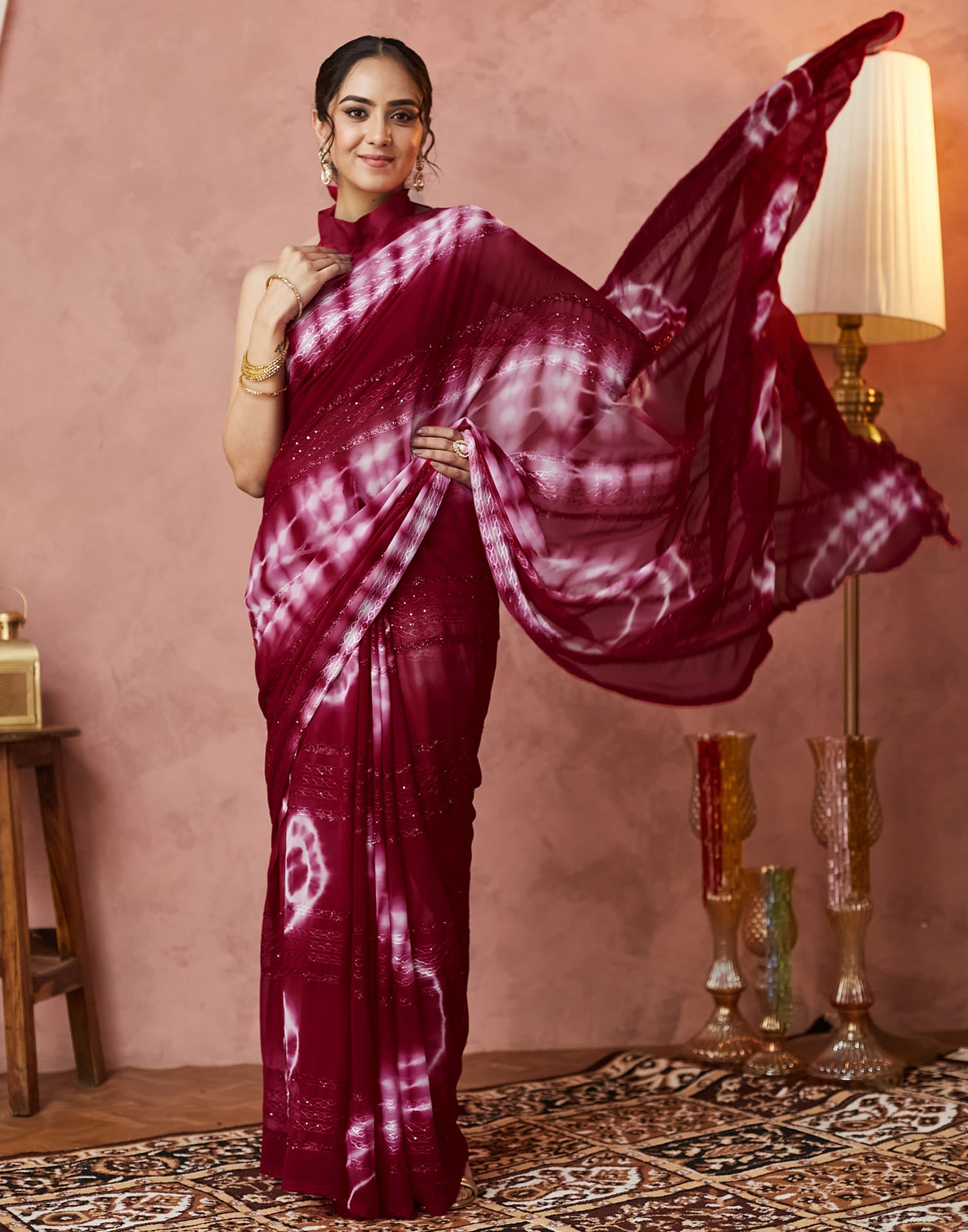 Maroon Georgette Sequence Embellished Saree