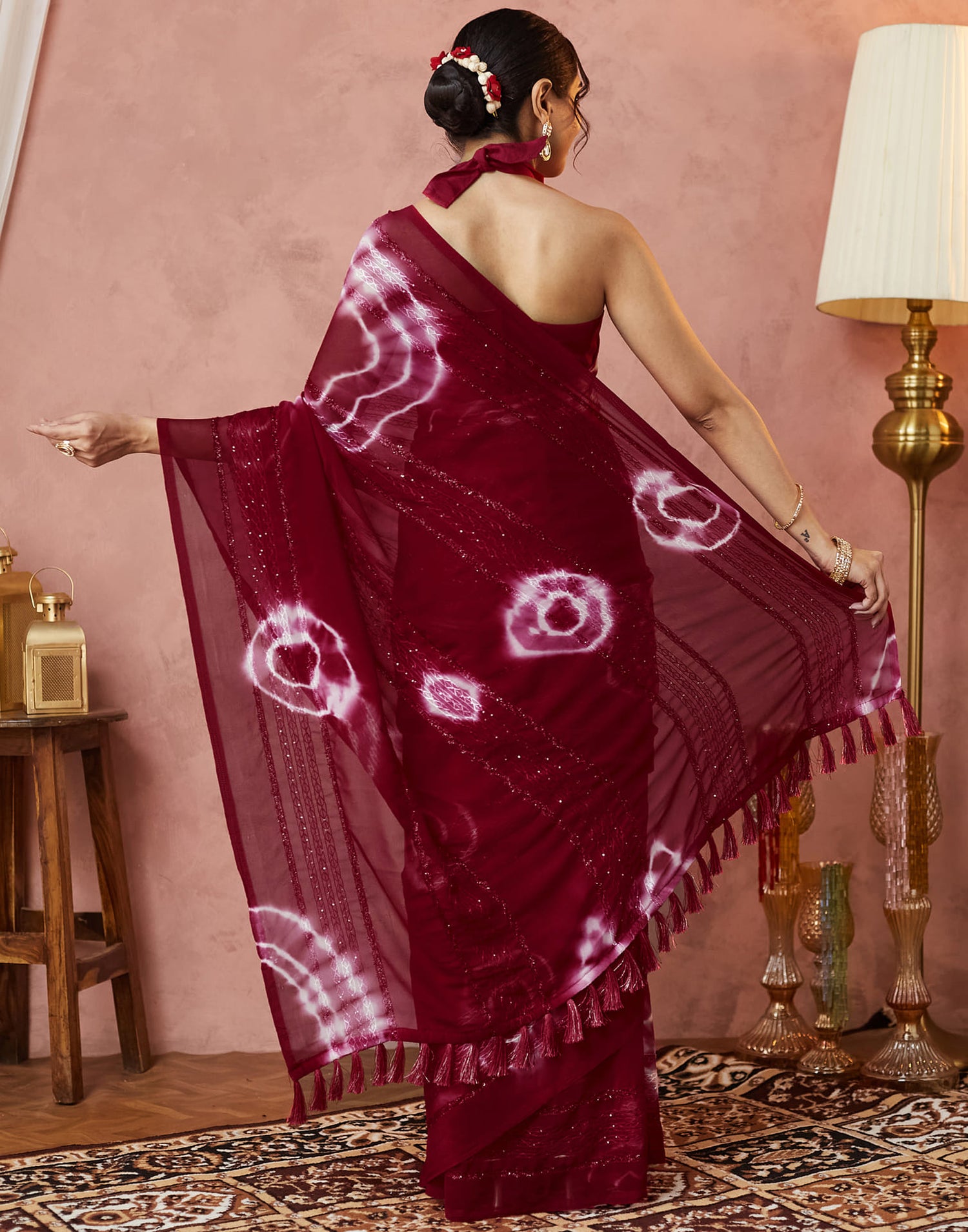 Maroon Georgette Sequence Embellished Saree