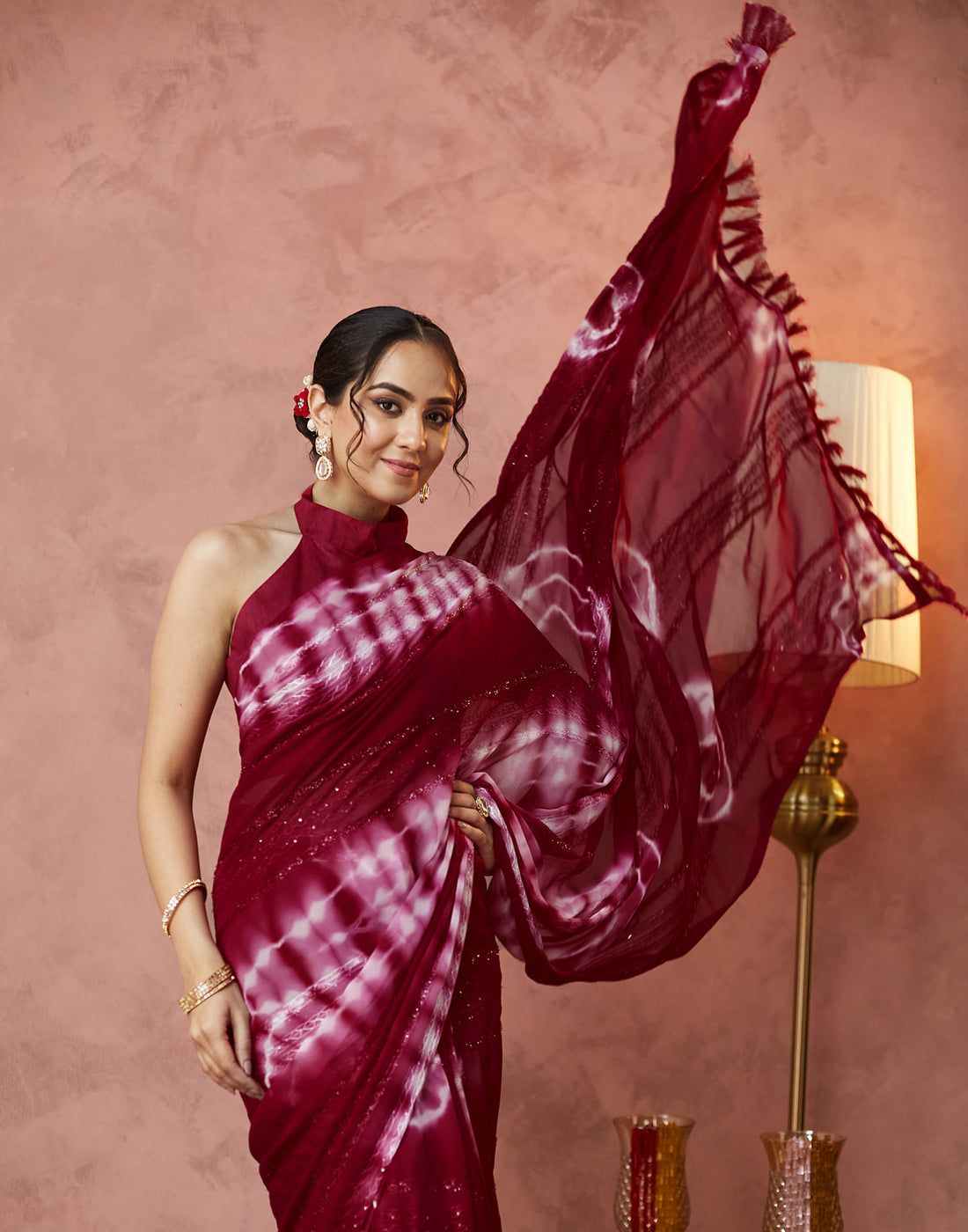 Maroon Georgette Sequence Embellished Saree