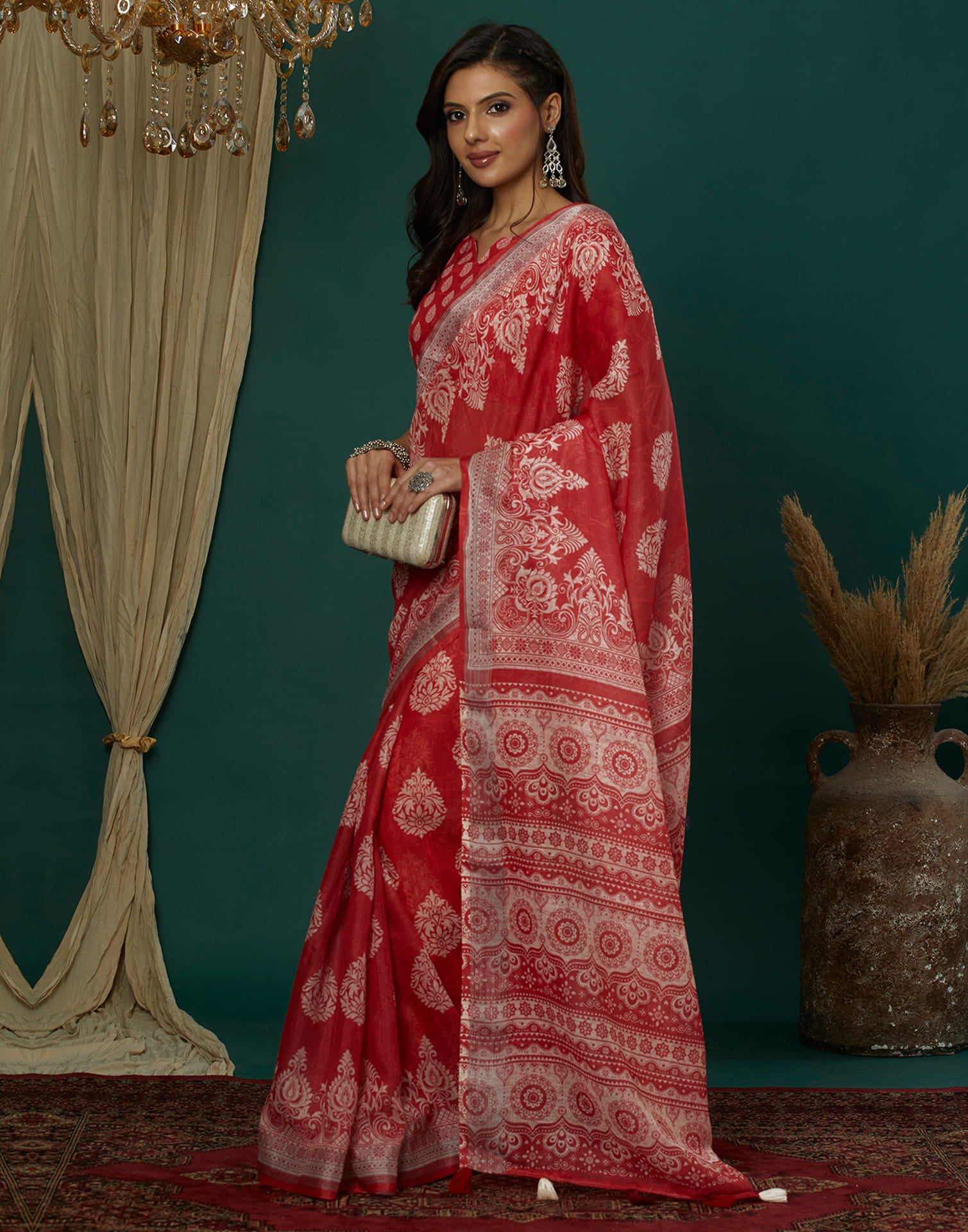 Red Cotton Printed Saree