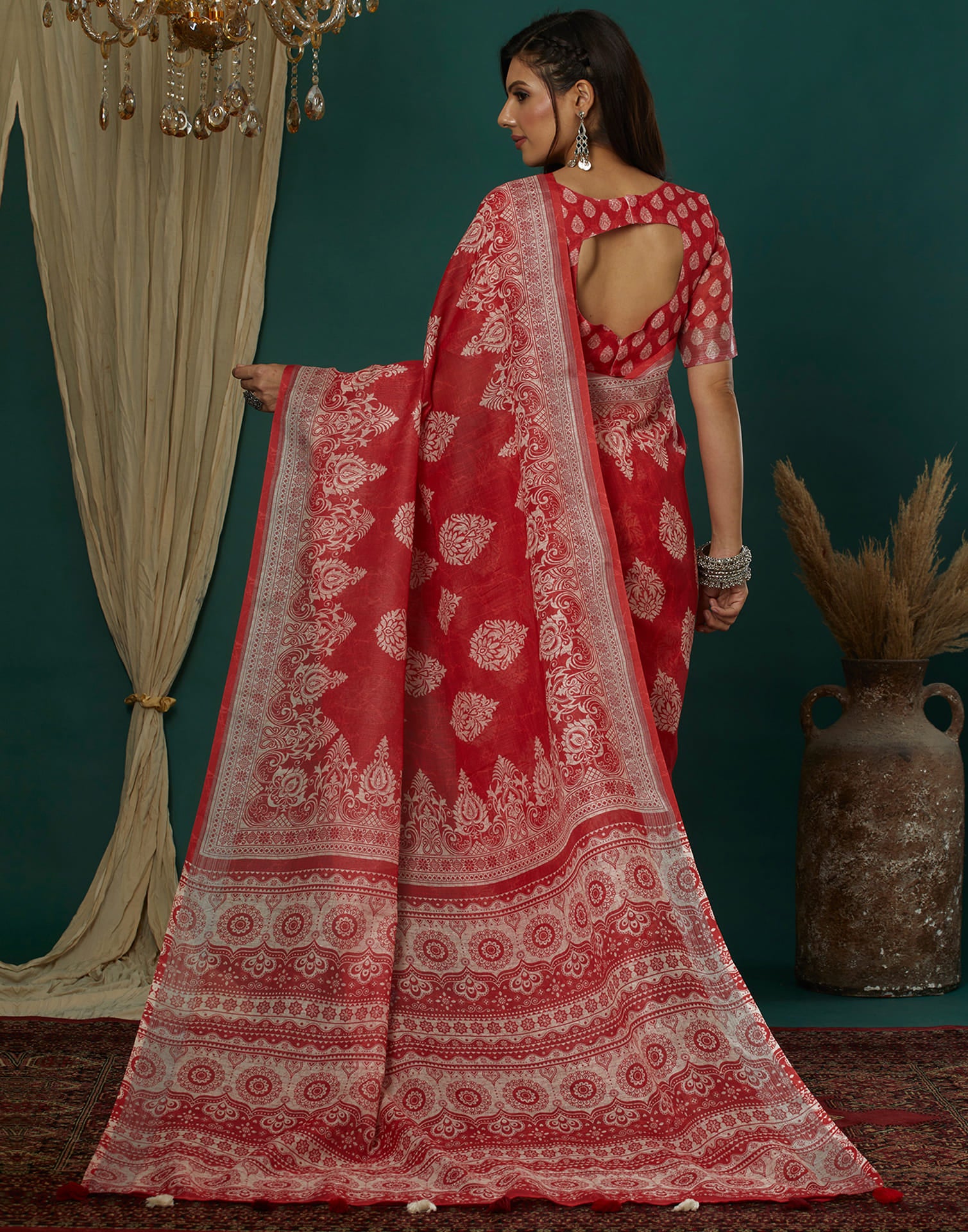 Red Cotton Printed Saree