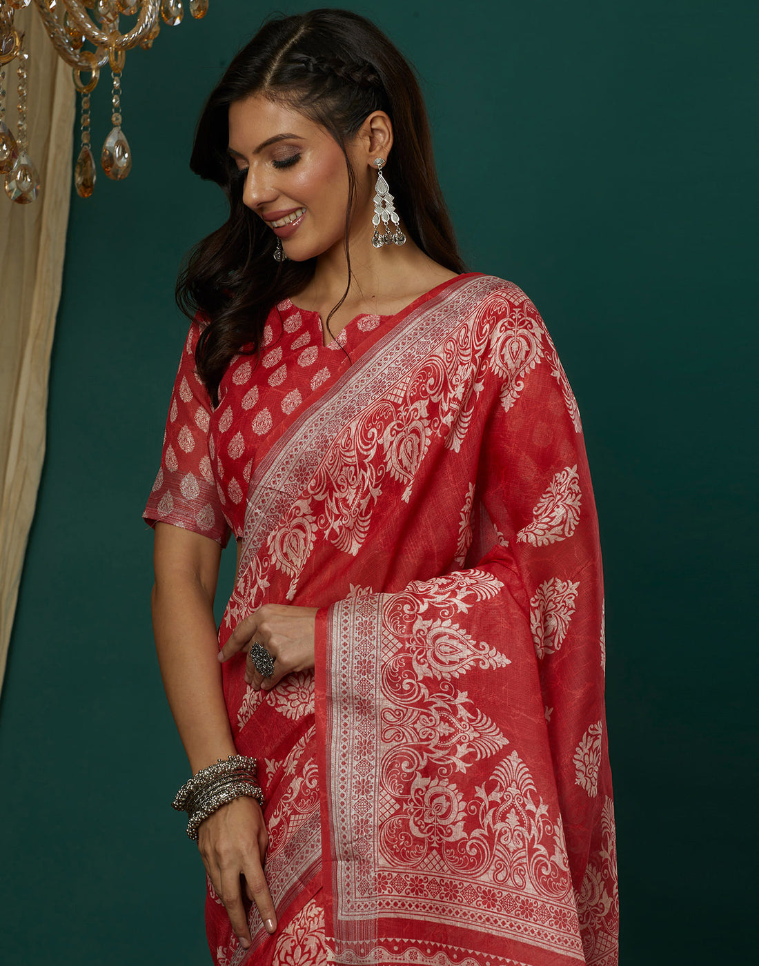 Red Cotton Printed Saree