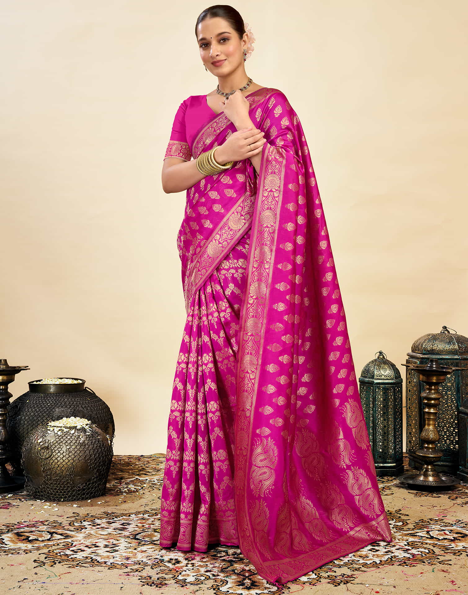 Rani Pink Silk Woven Kanjivaram Saree