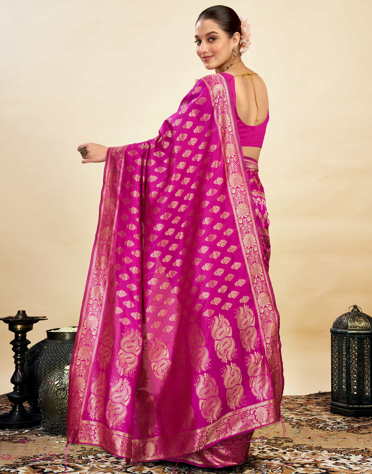 Rani Pink Silk Woven Kanjivaram Saree