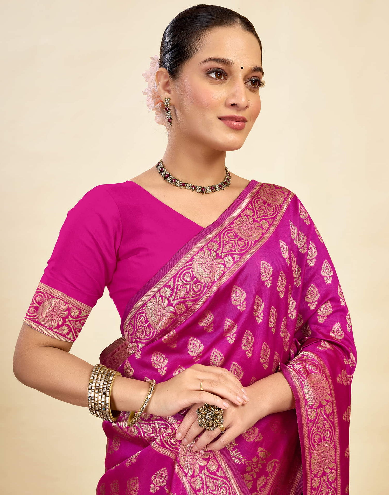 Rani Pink Silk Woven Kanjivaram Saree