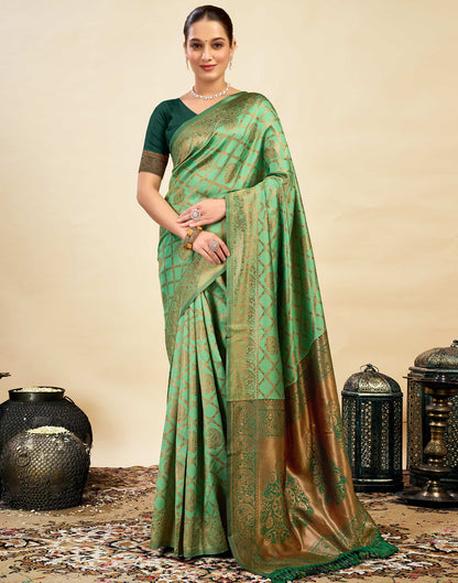 Pista Green Silk Woven Kanjivaram Saree