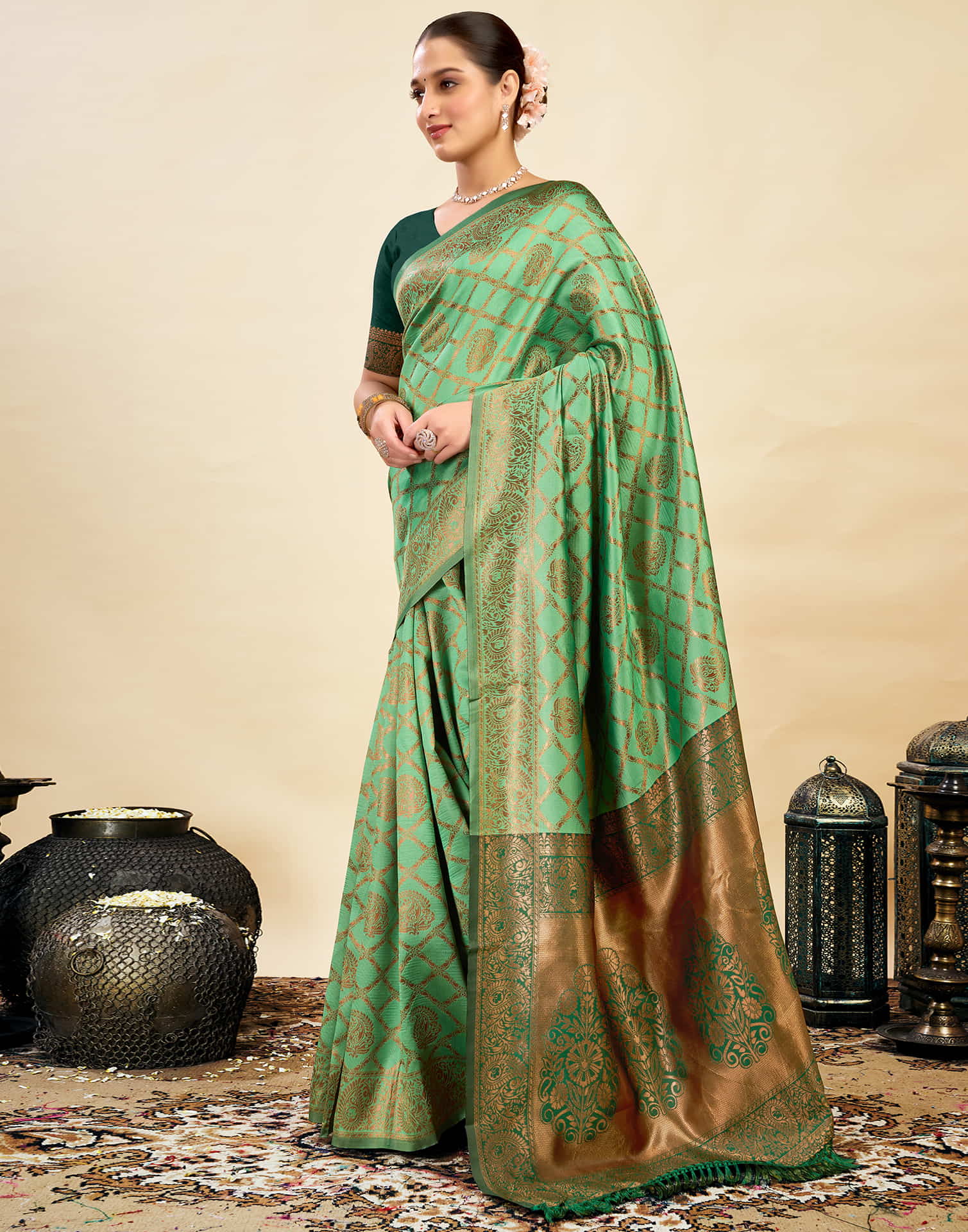 Pista Green Silk Woven Kanjivaram Saree