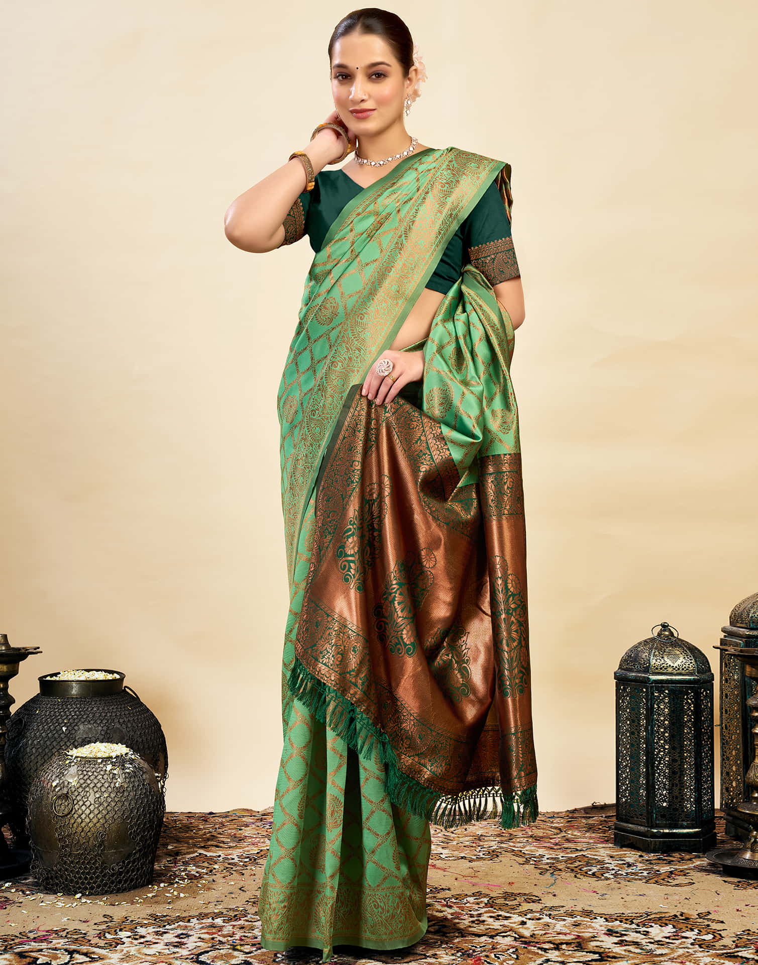 Pista Green Silk Woven Kanjivaram Saree