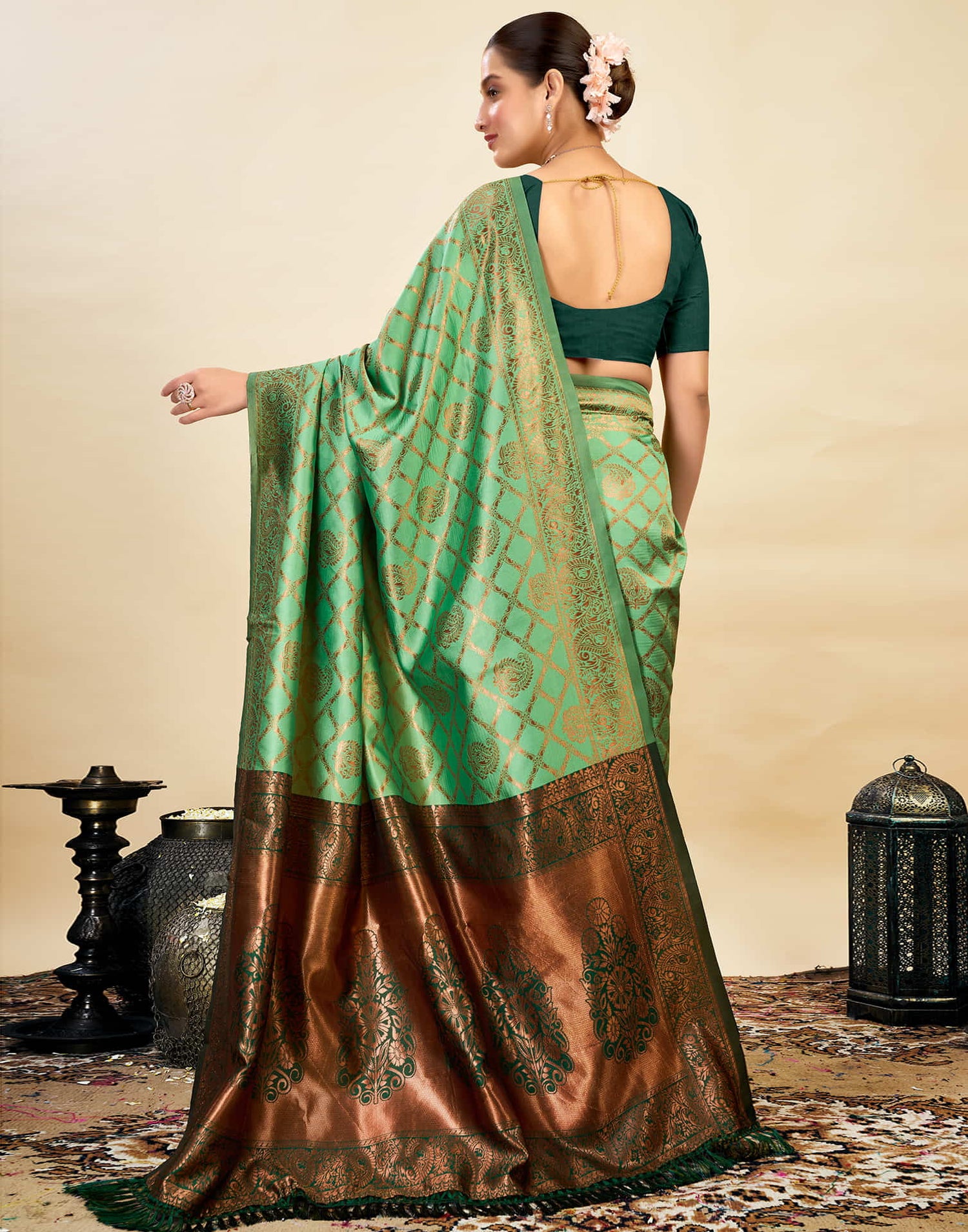 Pista Green Silk Woven Kanjivaram Saree