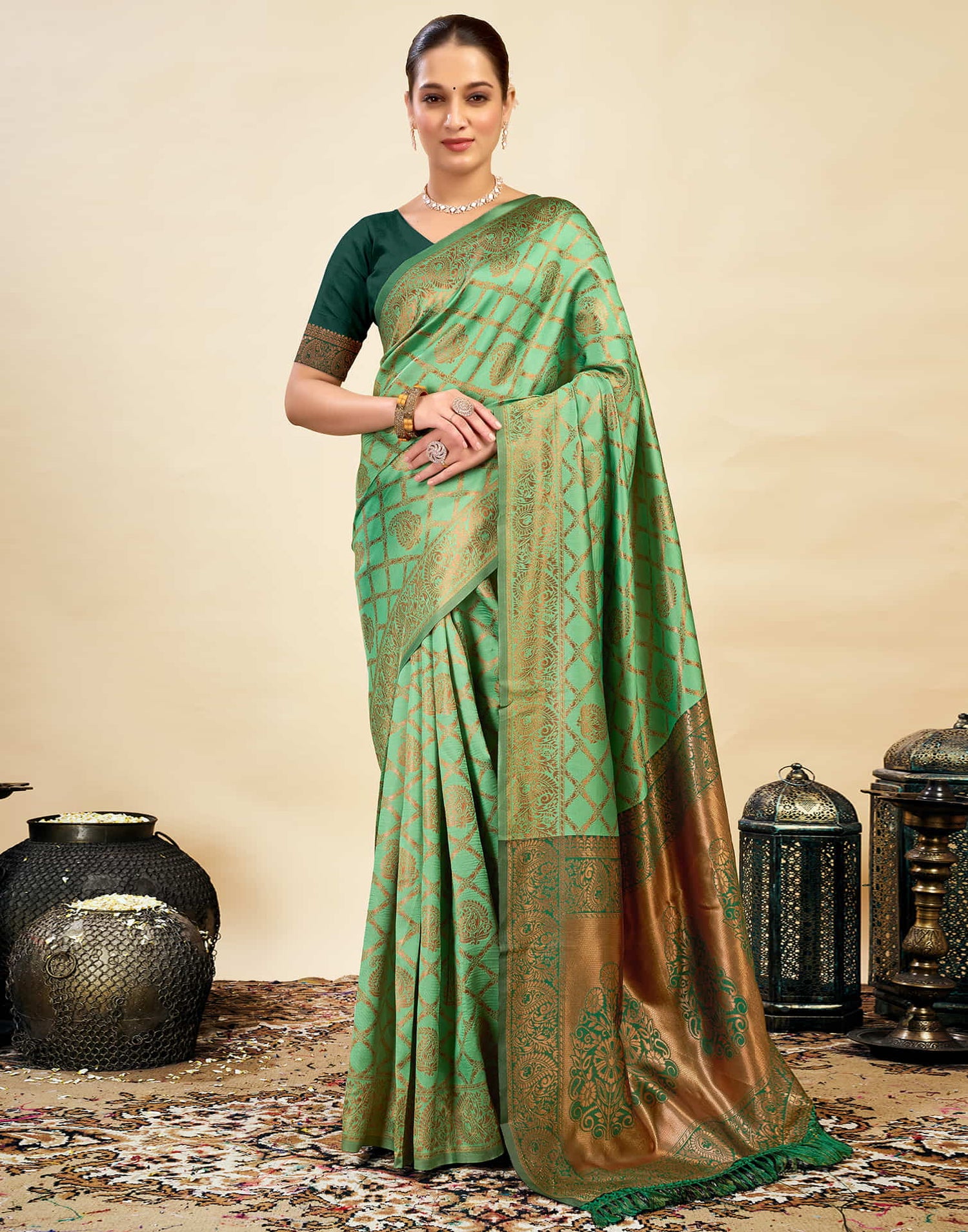 Pista Green Silk Woven Kanjivaram Saree