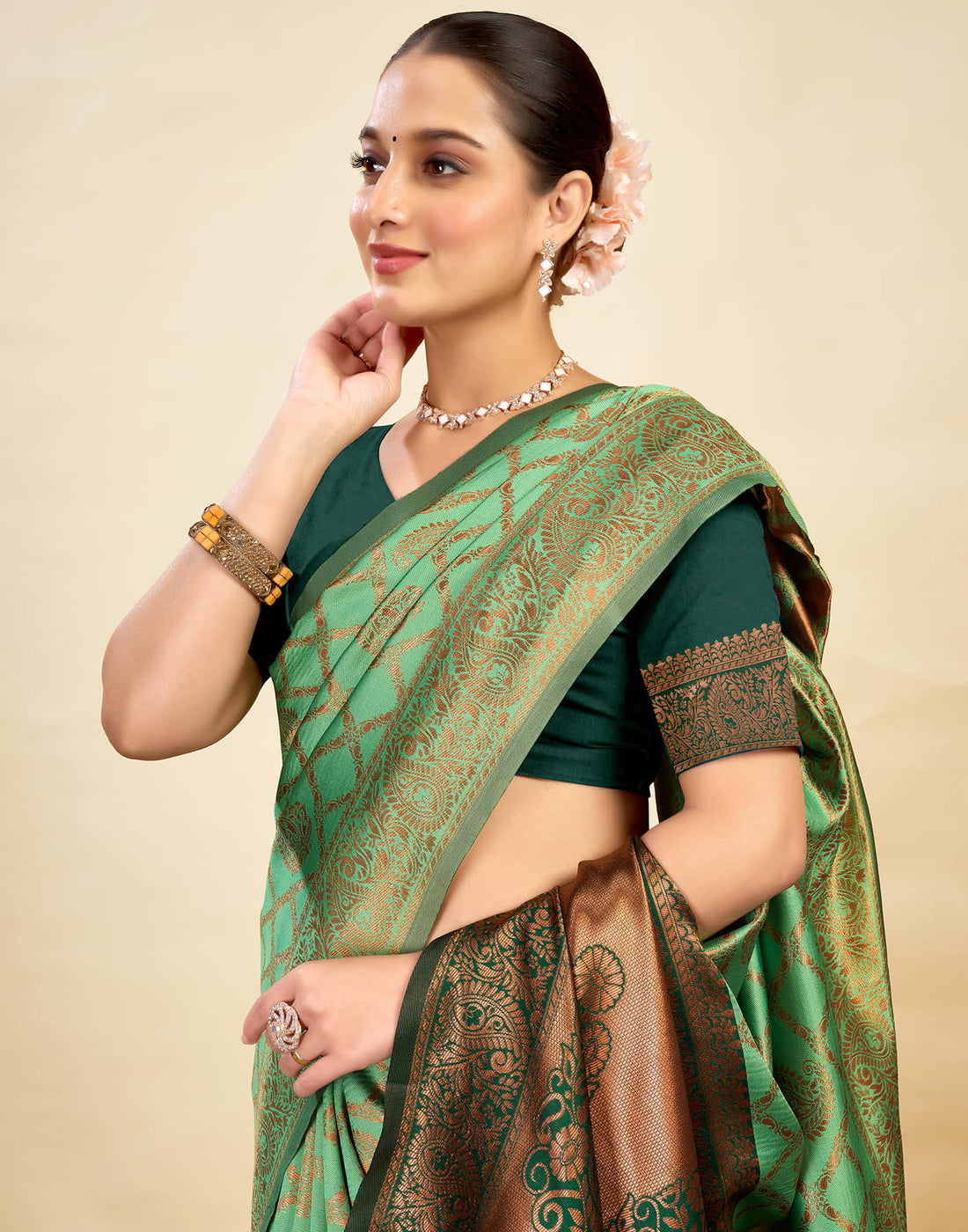 Pista Green Silk Woven Kanjivaram Saree