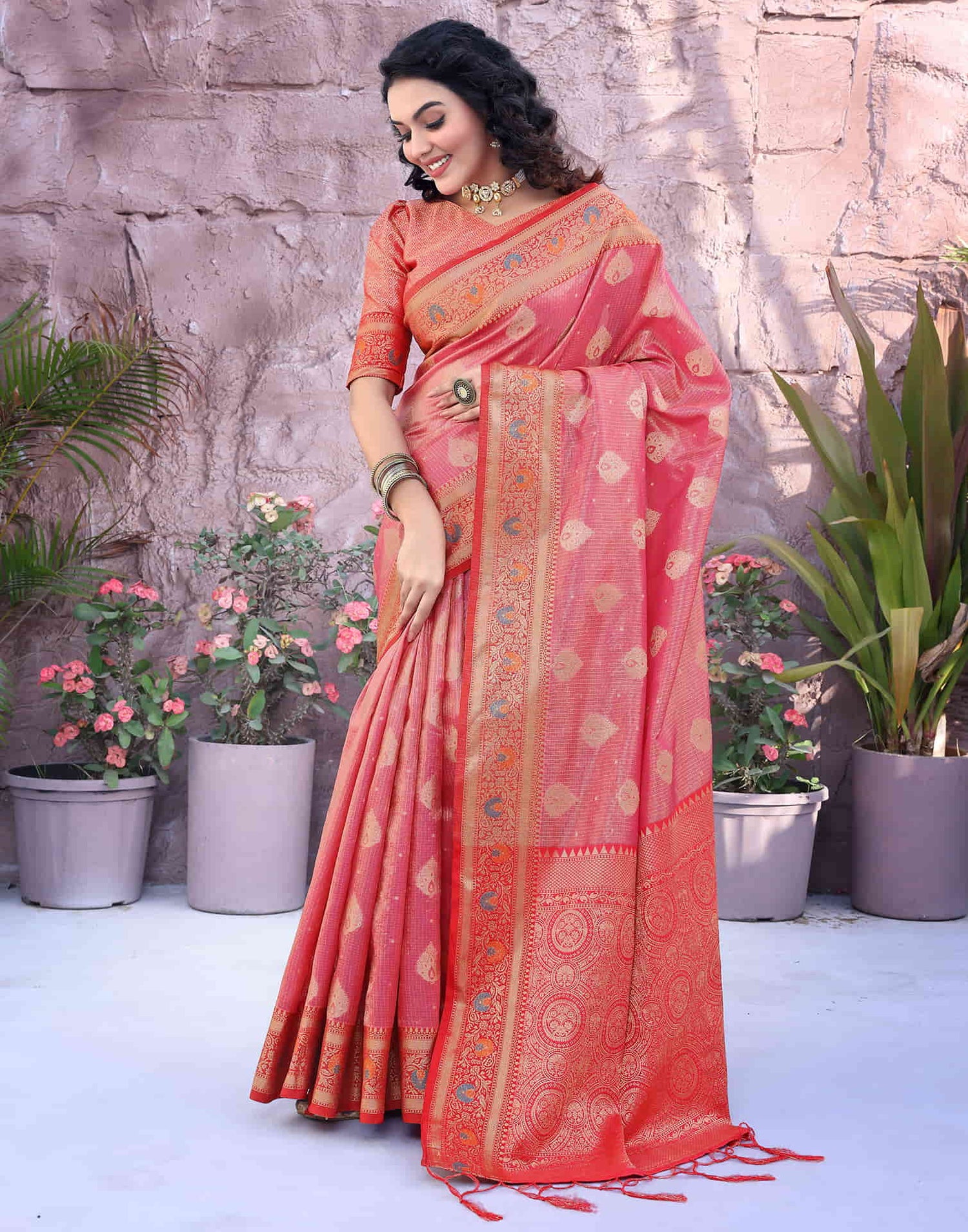 Rose Pink Silk Weaving Banarasi Saree