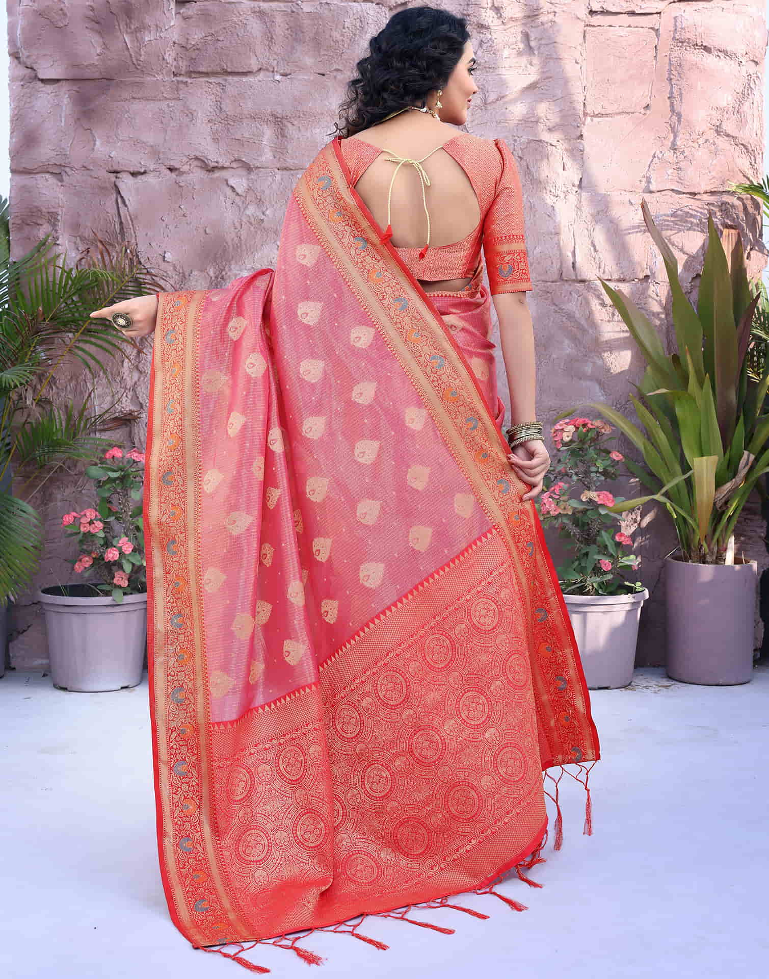 Rose Pink Silk Weaving Banarasi Saree