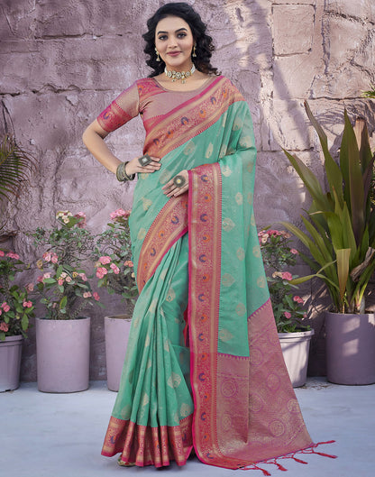 Turquoise Silk Weaving Banarasi Saree