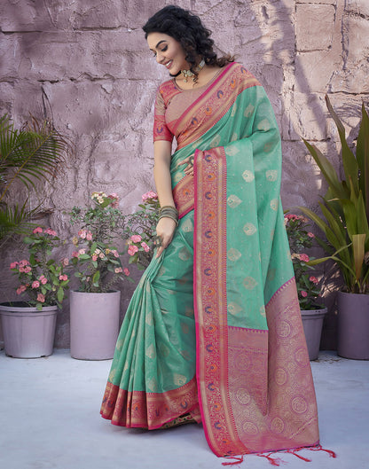 Turquoise Silk Weaving Banarasi Saree