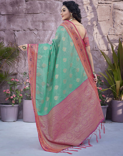 Turquoise Silk Weaving Banarasi Saree