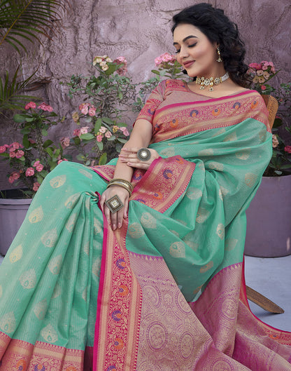 Turquoise Silk Weaving Banarasi Saree