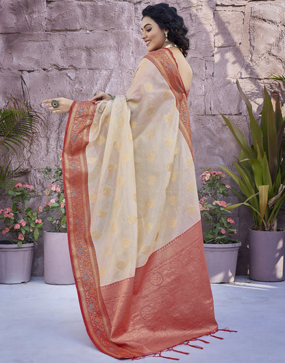 Beige Silk Weaving Banarasi Saree