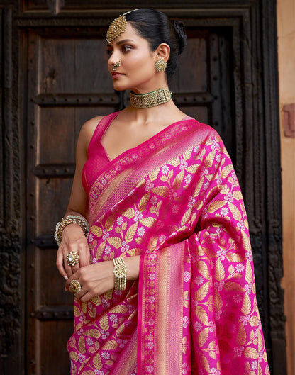 Rani Pink Viscose Banarasi Saree