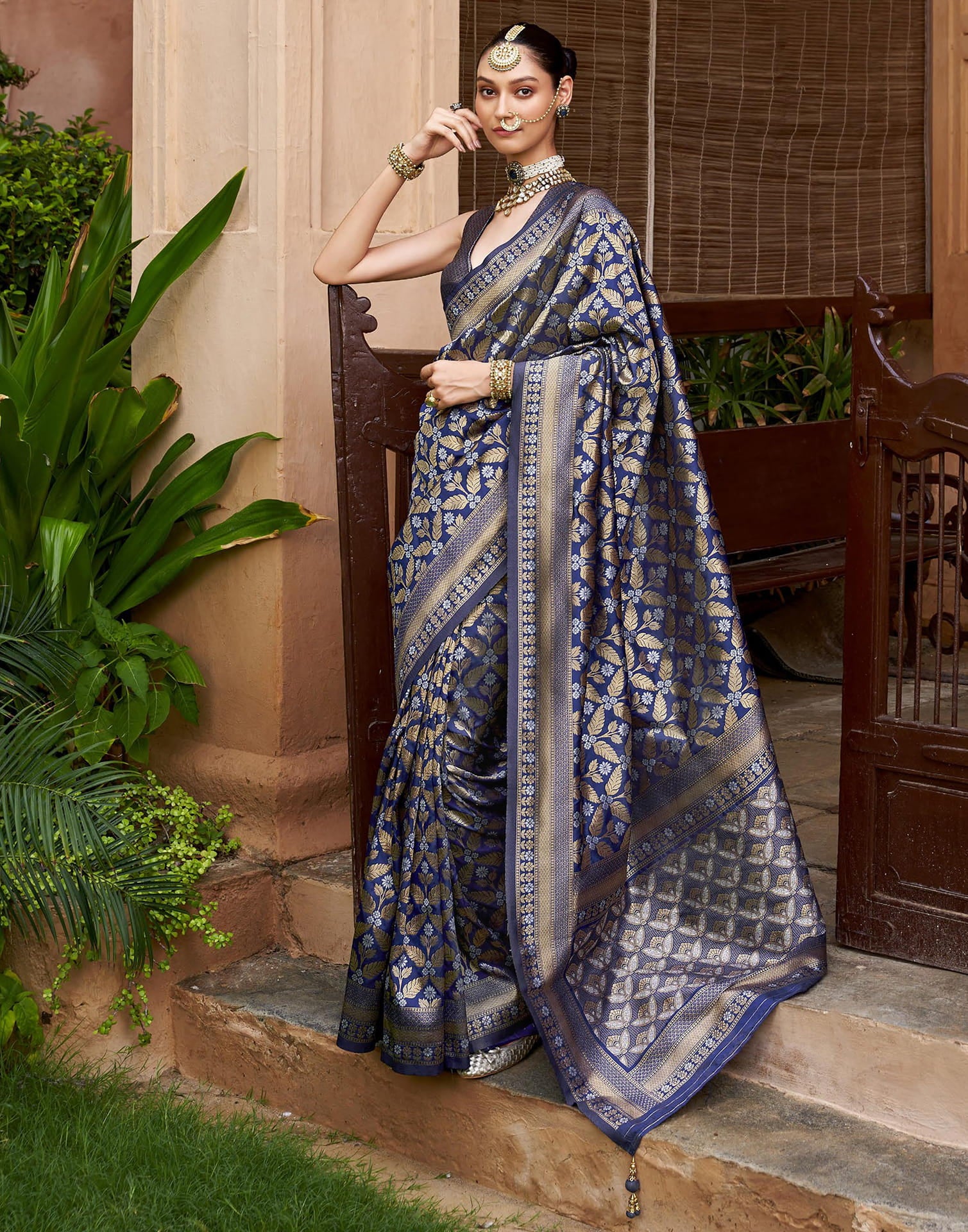 Navy Blue Viscose Banarasi Saree