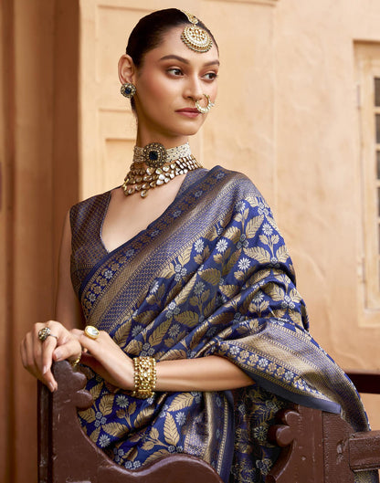 Navy Blue Viscose Banarasi Saree