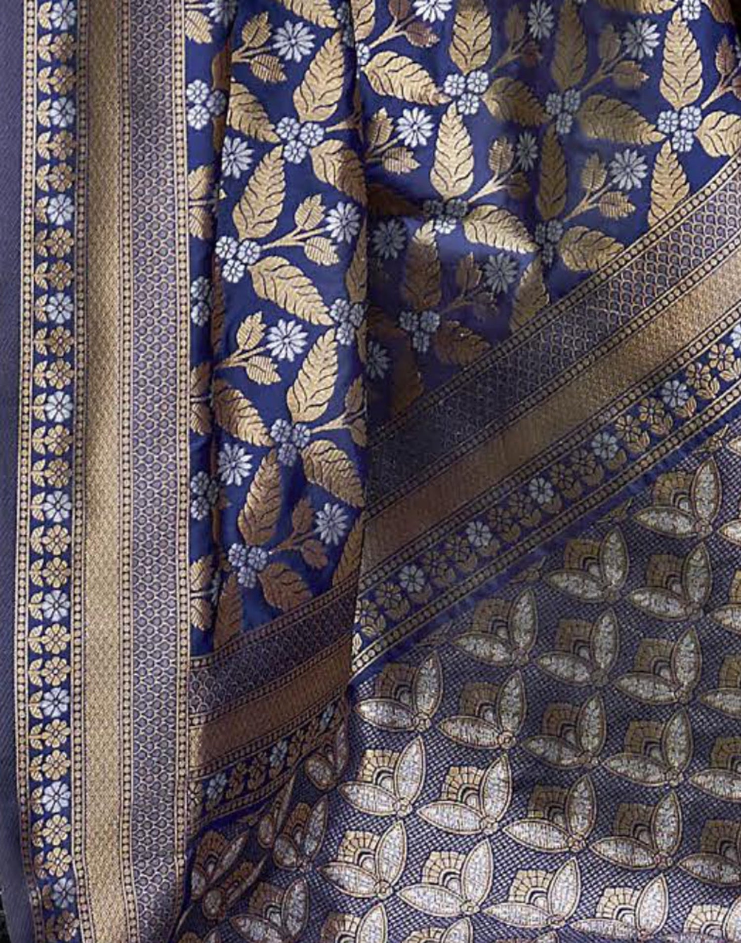 Navy Blue Viscose Banarasi Saree