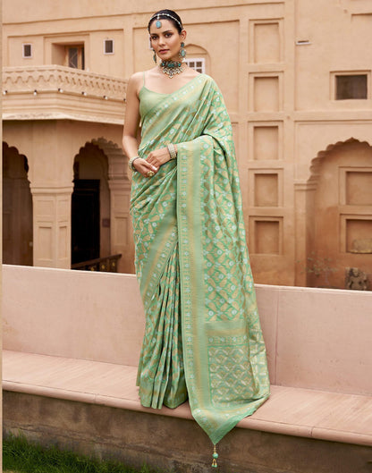 Light Pista Green Viscose Banarasi Saree