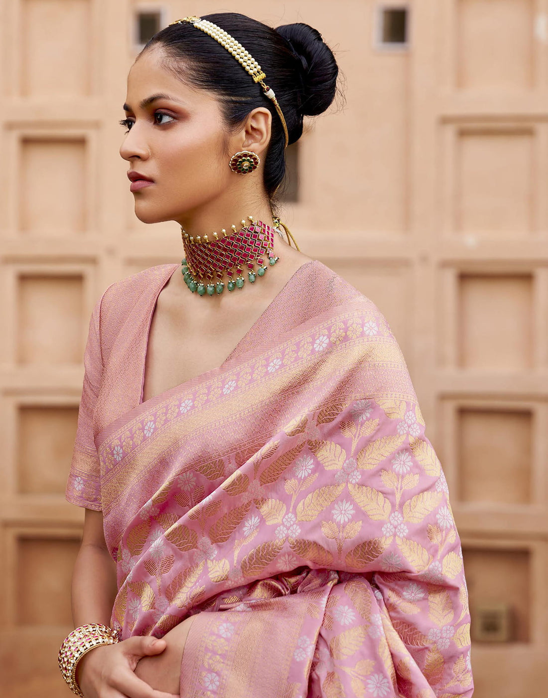 Baby Pink Viscose Banarasi Saree