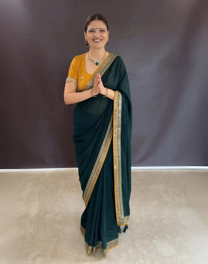Green Vichitra Silk Embroidery Embellished Saree