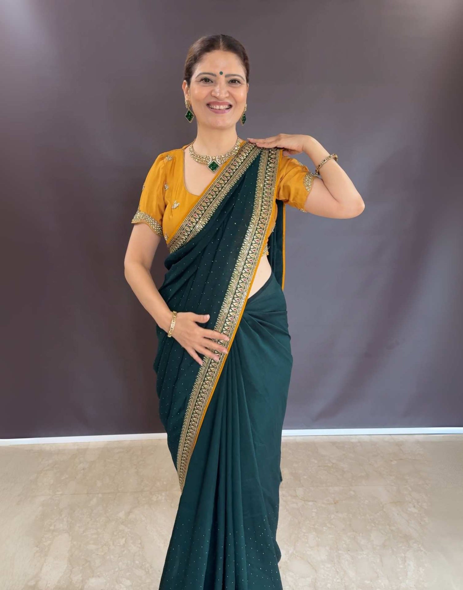 Green Vichitra Silk Embroidery Embellished Saree