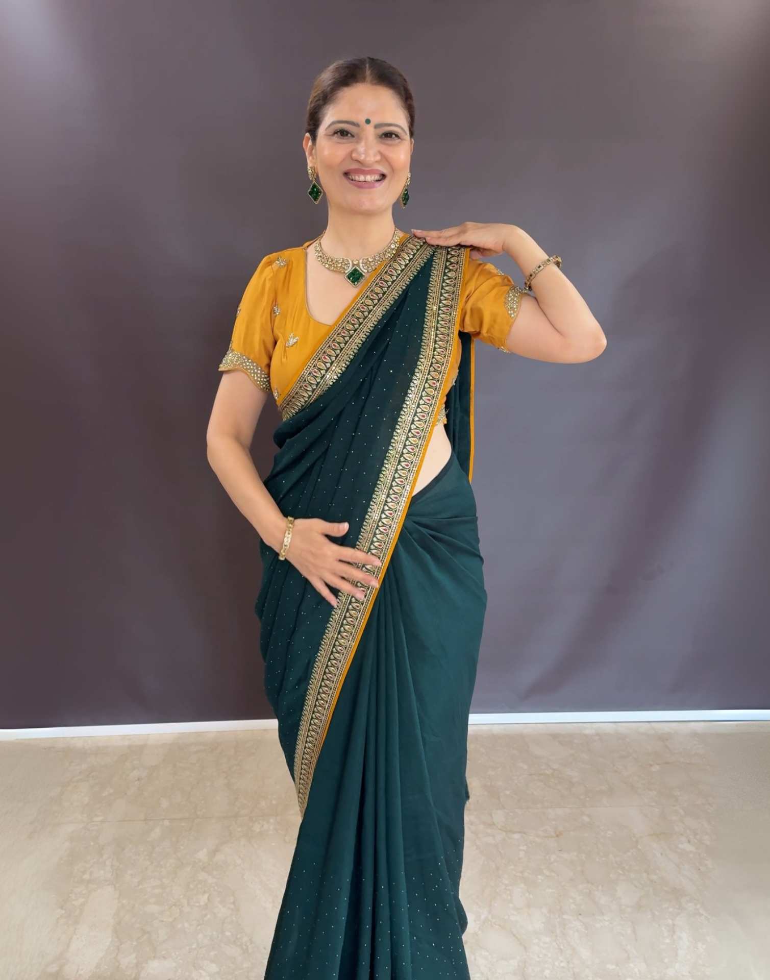 Green Vichitra Silk Embroidery Embellished Saree