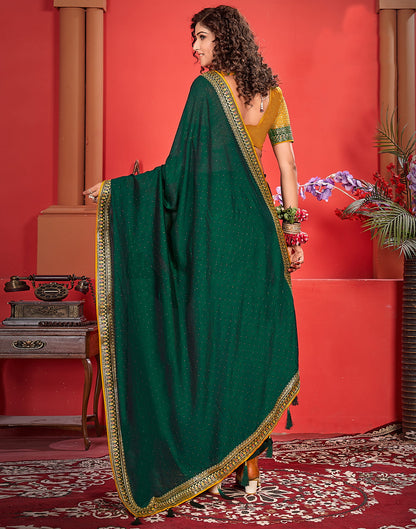 Dark Green Silk Stone Work Embellished  Saree